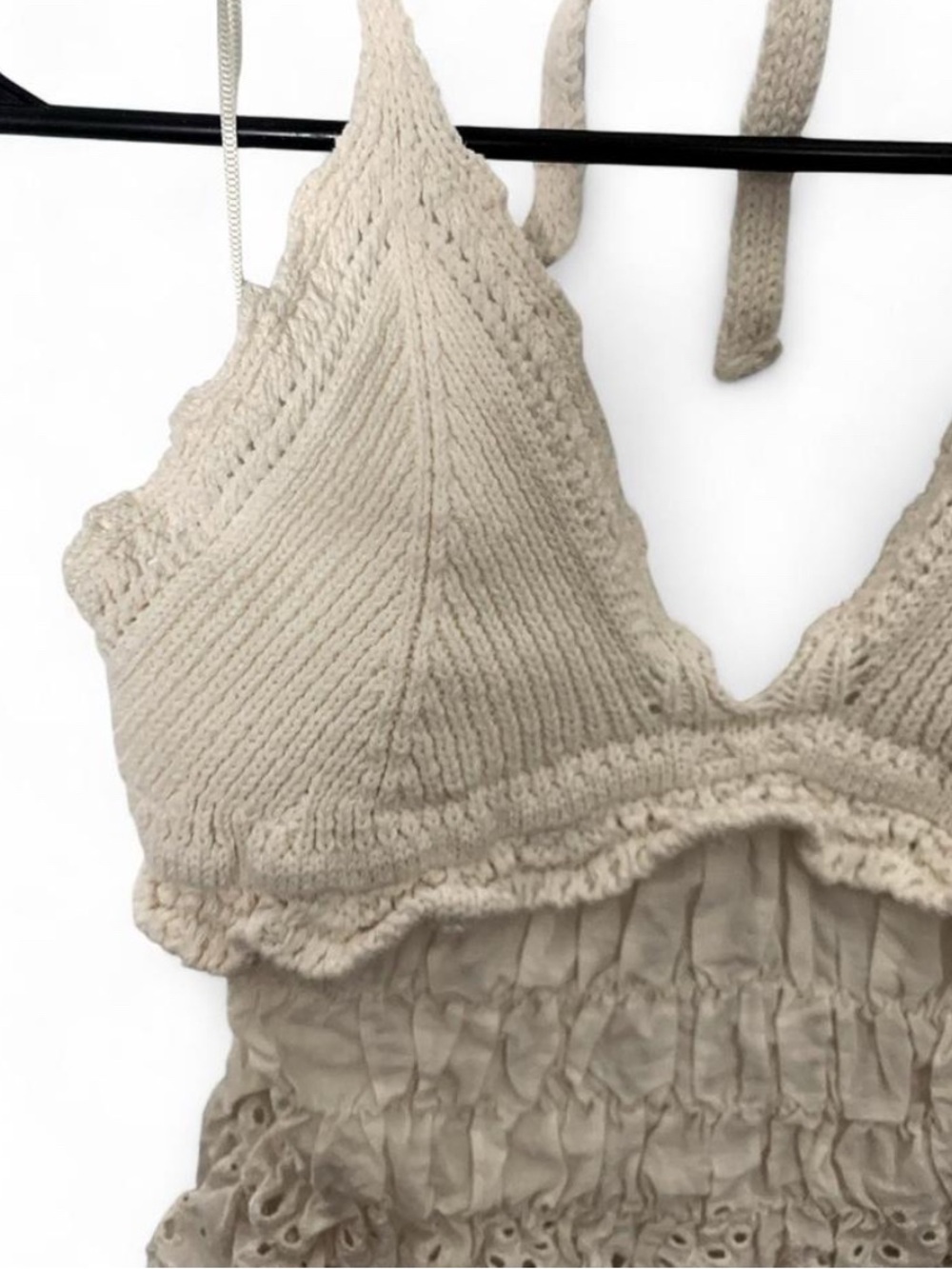 Zara Crochet Combination Knit & Eyelet Peplum Top - Size M - Picture 5 of 6